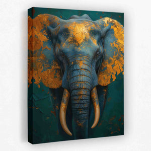 a painting of an elephant with yellow paint on it's face
