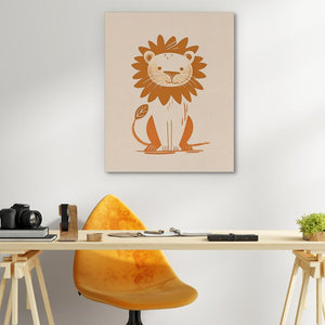 a picture of a lion on a wall above a desk