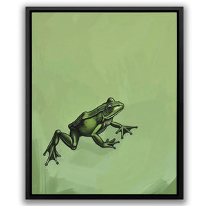 a painting of a frog on a green background