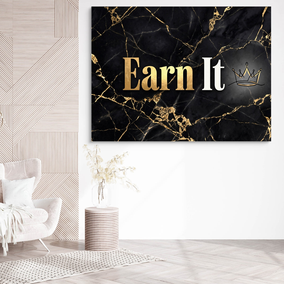 Earn It Golden Marble — earn it golden marble sq white chair wall 1land flush print