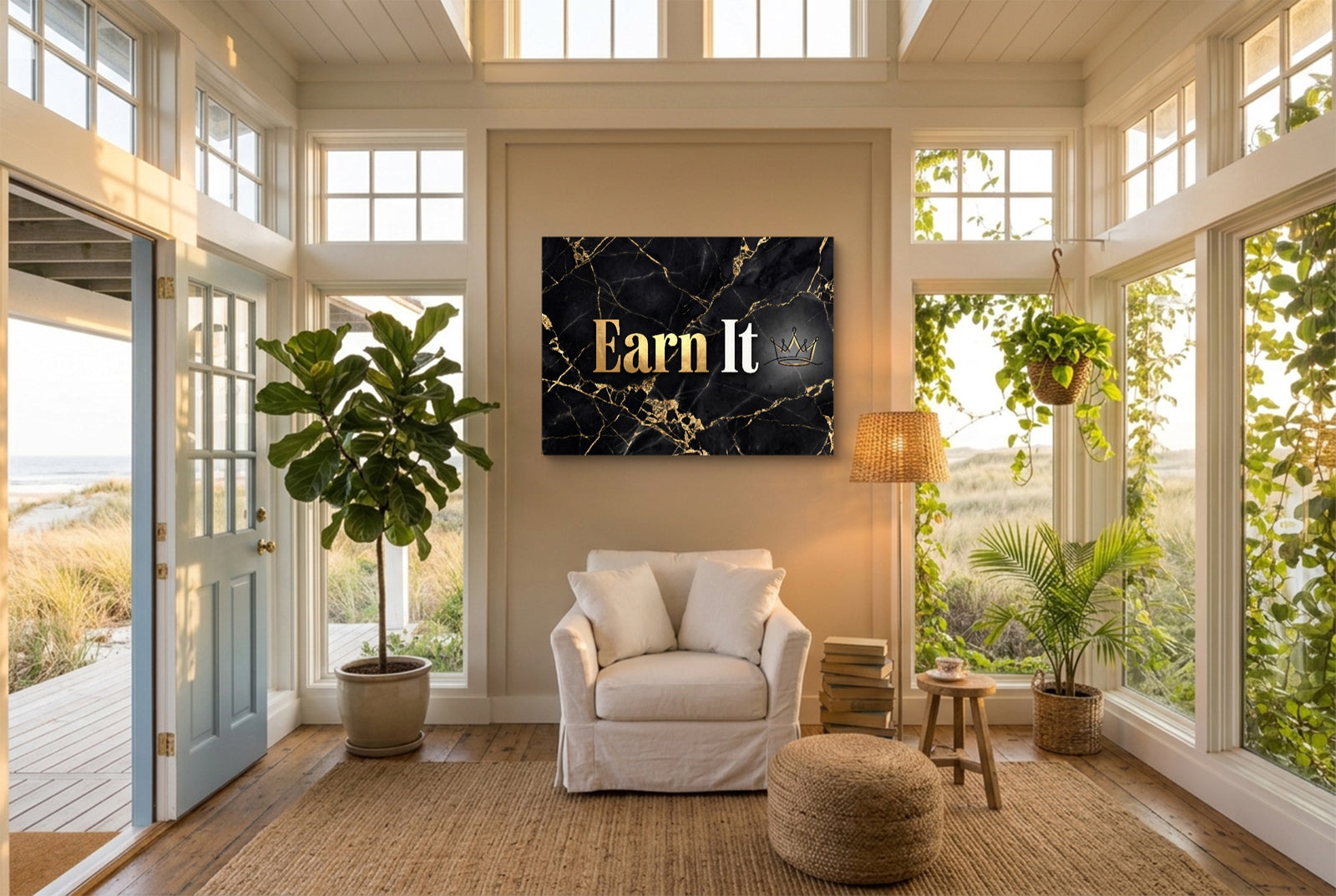 Earn It Golden Marble — earn it golden marble white studio framed black