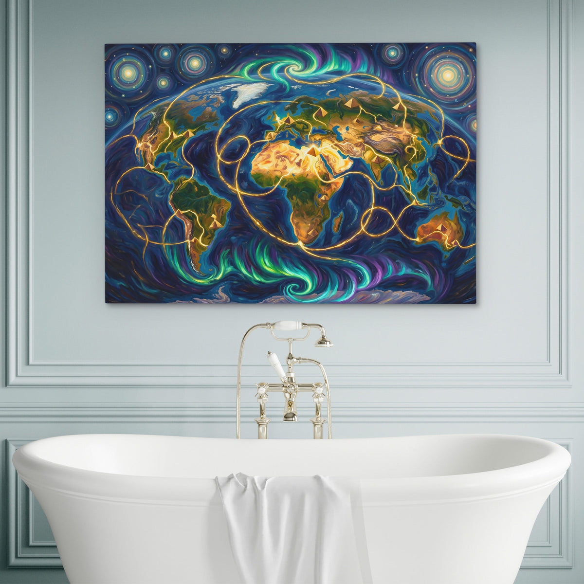 Earth Cosmic Lay Lines canvas wall art, room view