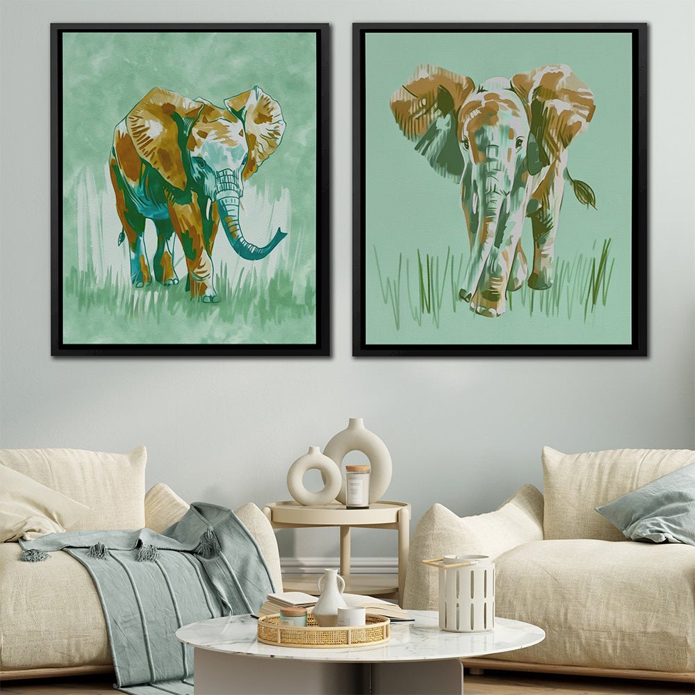 Earthy Tones Elephant Pair - Luxury Wall Art