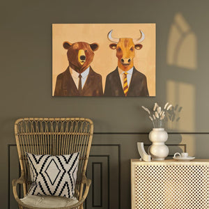 a painting of two cows wearing suits and ties