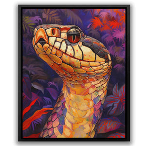 a painting of a snake on a purple background