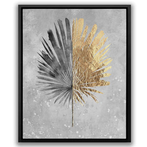 a painting of a gold and black palm leaf