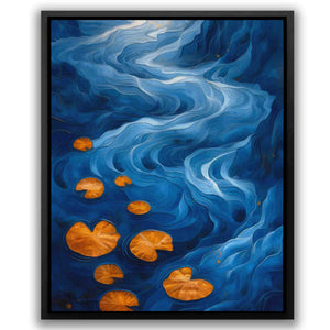 a painting of oranges floating in a blue ocean