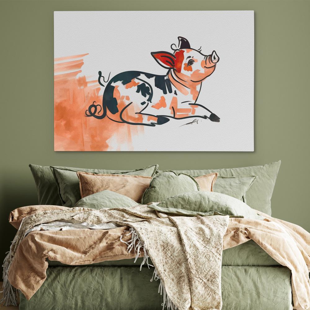 a painting of a cow laying down on the ground