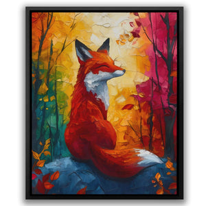 a painting of a fox sitting on a rock