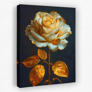 a painting of a yellow rose on a black background