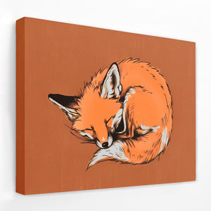 a painting of a sleeping fox on an orange background