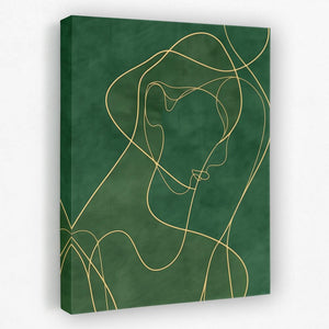 a painting of a woman's face on a green background