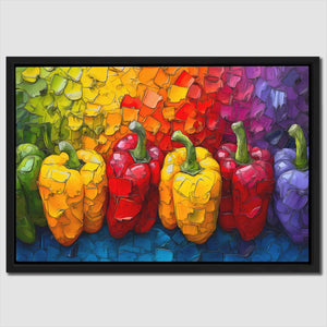 a painting of a row of colorful peppers