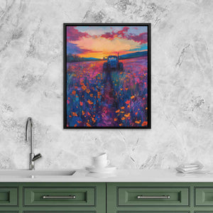 a painting hanging on a wall above a kitchen sink