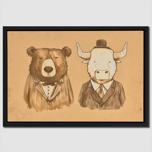 a drawing of two bears wearing suits and hats