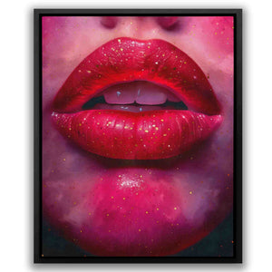 a painting of a woman's lips with glitter on them