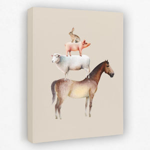 a painting of a horse, a pig, and a horse on a white background