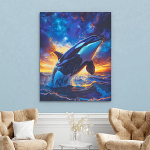 a painting of a dolphin jumping out of the water