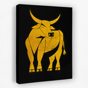 a painting of a bull on a black background