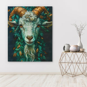 a painting of a goat with horns on it's head