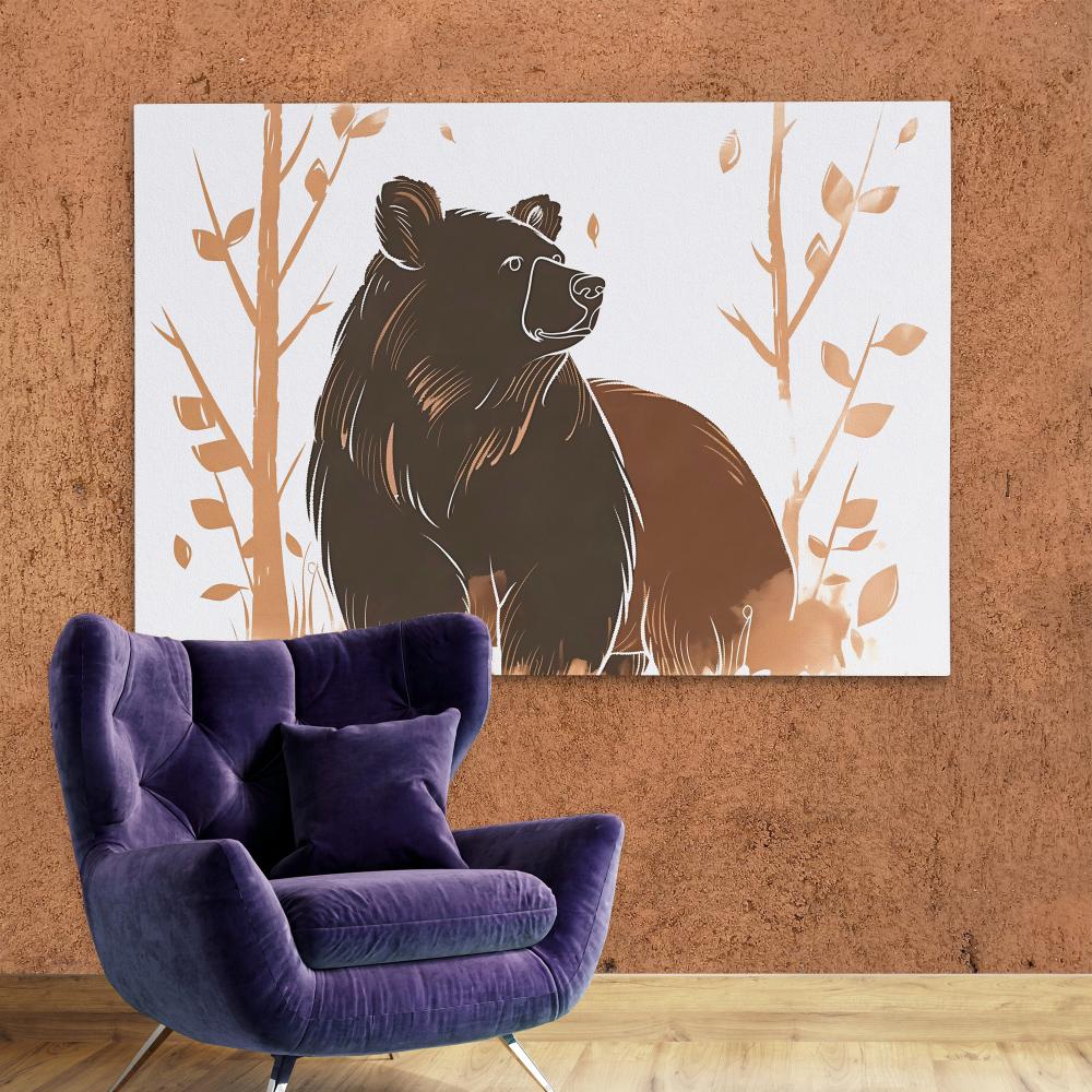 Brush Bear Minimalist Wildlife Doodle Print - Luxury Wall Art 