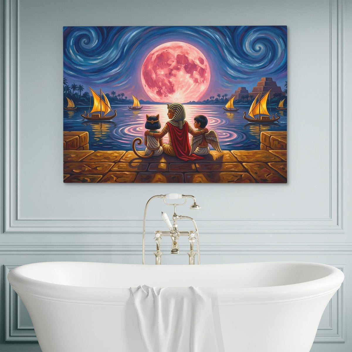 Egypt Midnight Moon canvas wall art, room view