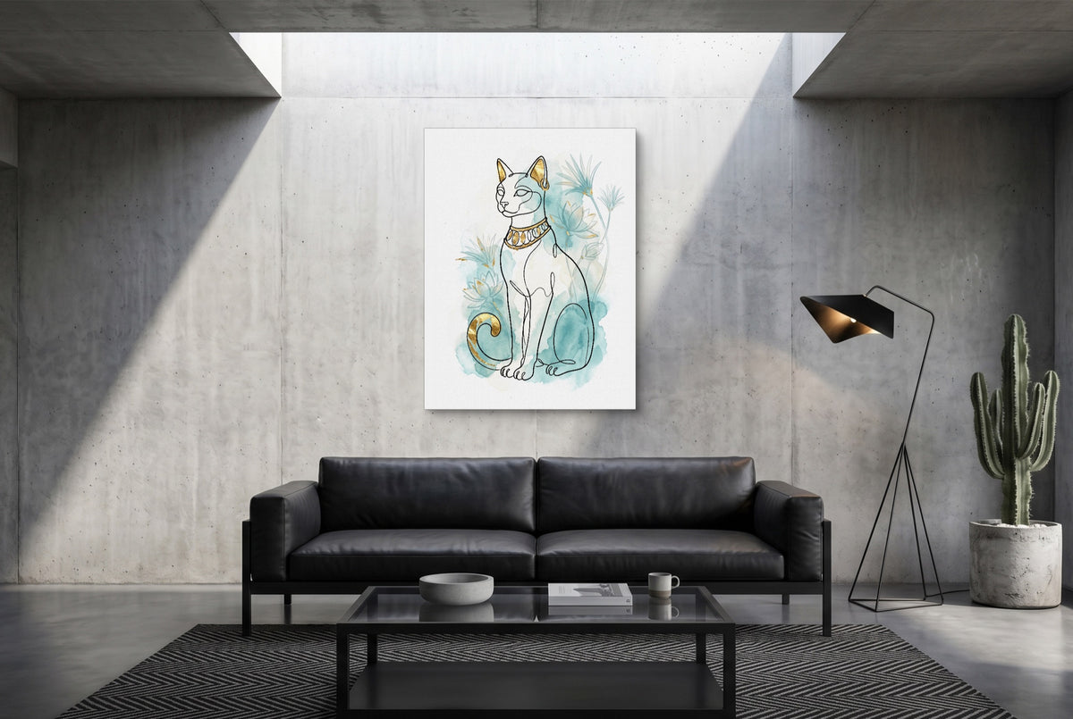 Egyptian Cat Golden Lotus — egyptian cat golden lotus modern minimalist living room 1port flush print