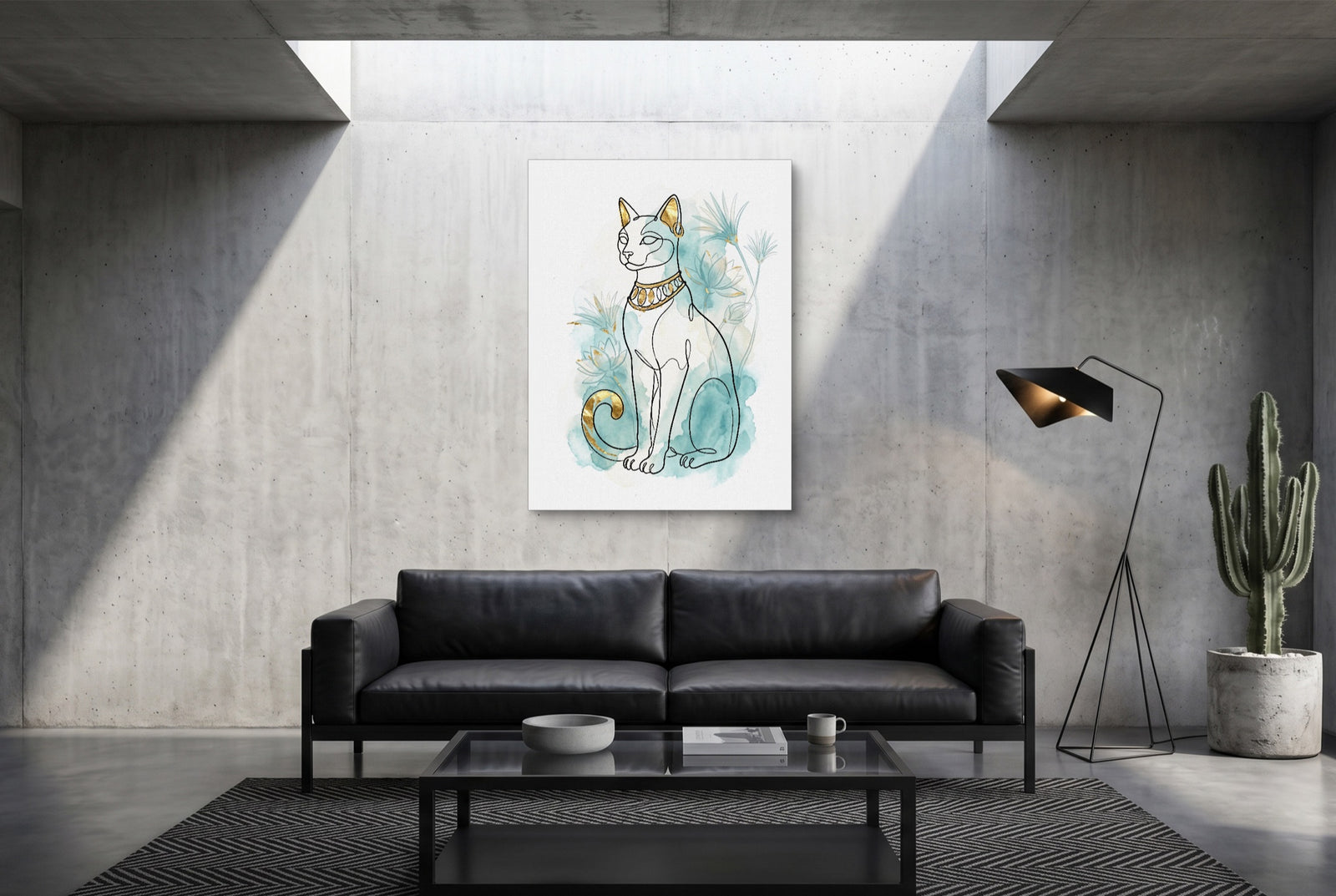 Egyptian Cat Golden Lotus — egyptian cat golden lotus white studio framed black