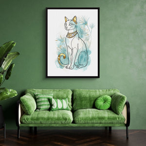 Egyptian Cat Golden Lotus — egyptian cat golden lotus sq green couch 1port framed black