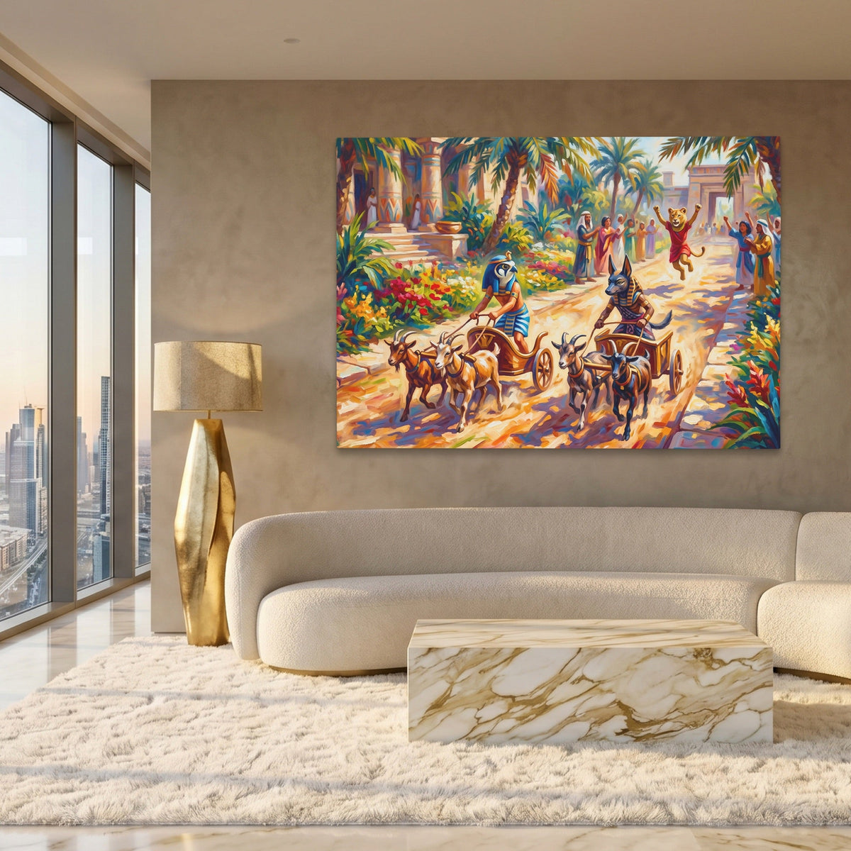 Egyptian Chariot Race canvas wall art, room view