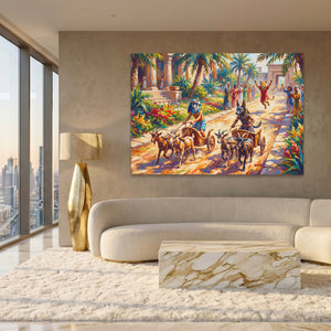 Egyptian Chariot Race canvas wall art, room view