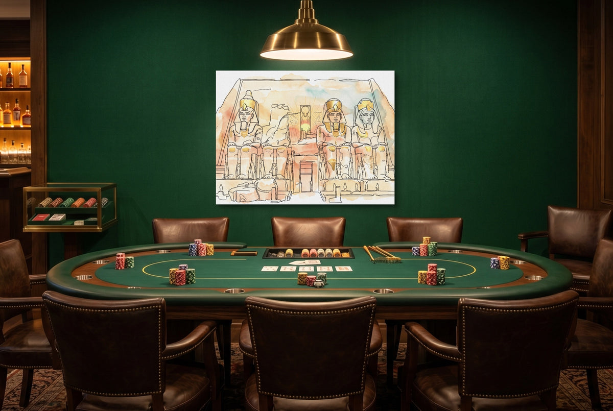 Egyptian Temple Golden — egyptian temple golden green table with chairs 1land flush print