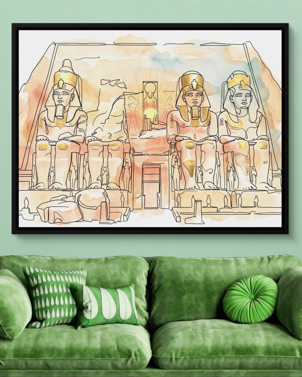 Egyptian Temple Golden — egyptian temple golden psd light green couch 1land framed black