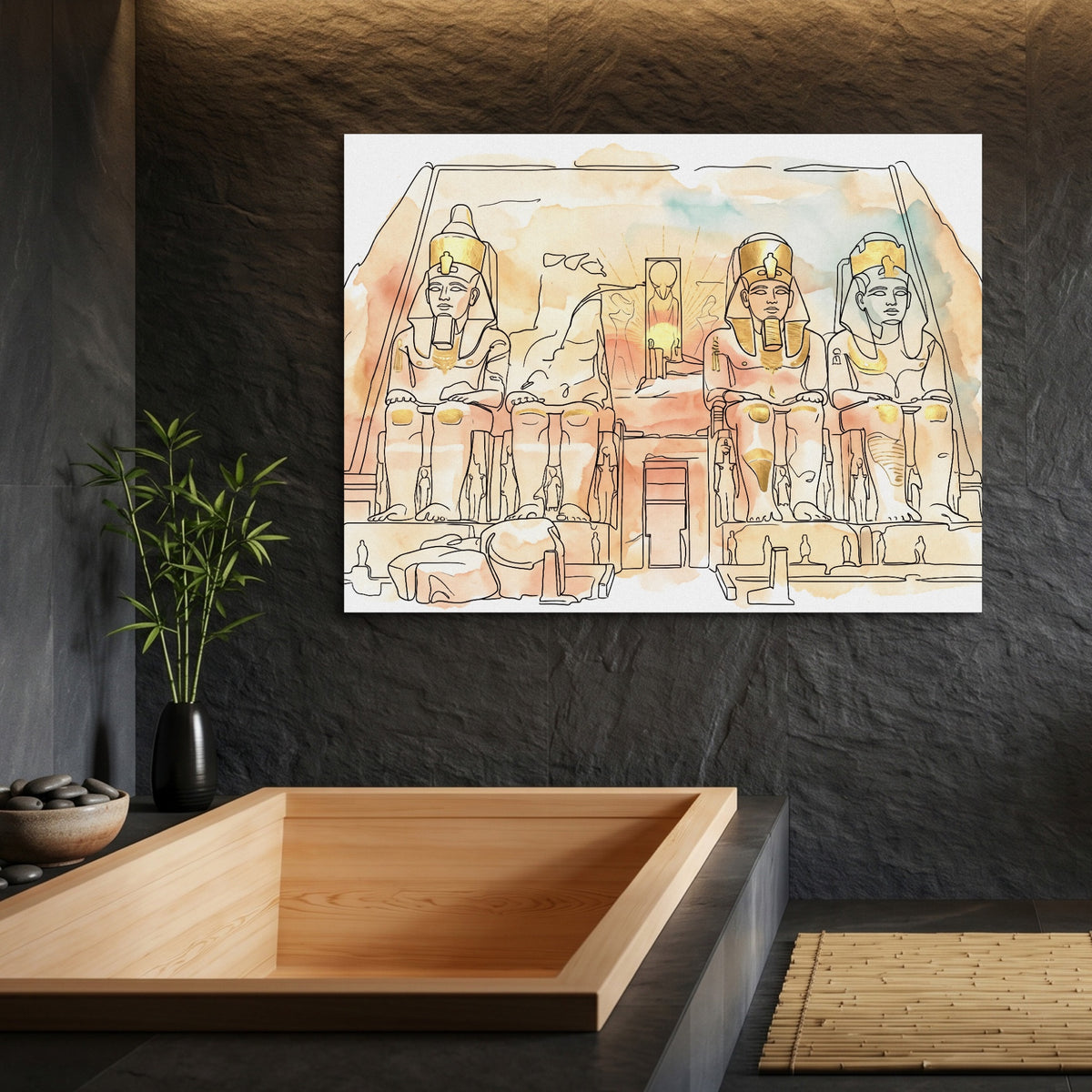 Egyptian Temple Golden — egyptian temple golden sq bamboo bathroom 1land flush print