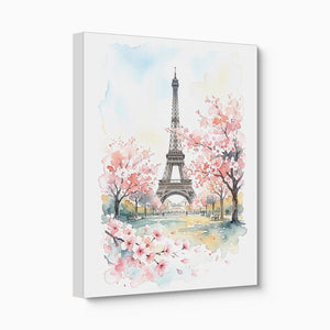 Eiffel Spring Blossoms — eiffel spring blossoms angled flush print