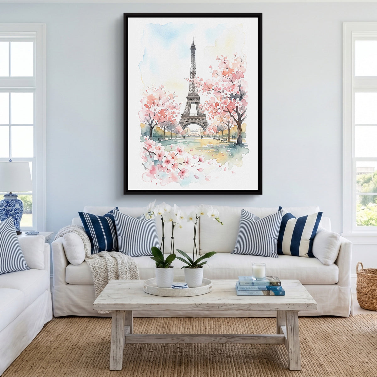 Eiffel Spring Blossoms — eiffel spring blossoms sq cute livingroom 1port framed black