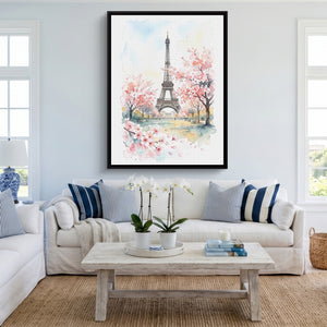 Eiffel Spring Blossoms — eiffel spring blossoms sq cute livingroom 1port framed black