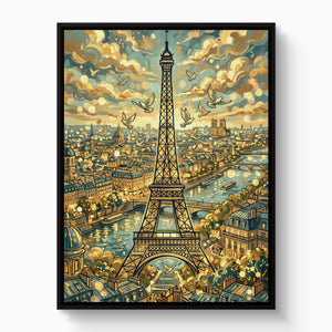 Eiffel Tower Golden City — eiffel tower golden city white studio framed black
