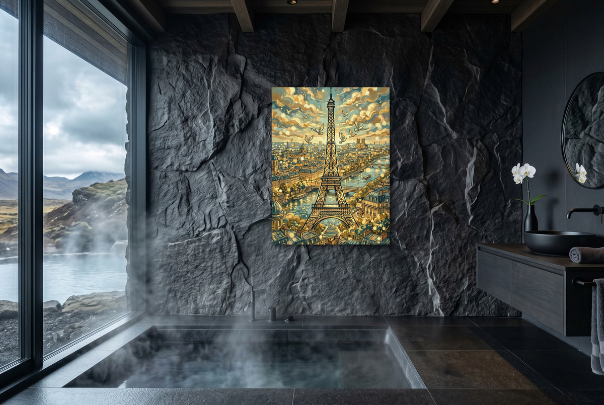 Eiffel Tower Golden City — eiffel tower golden city small bathroom with window 1port flush print