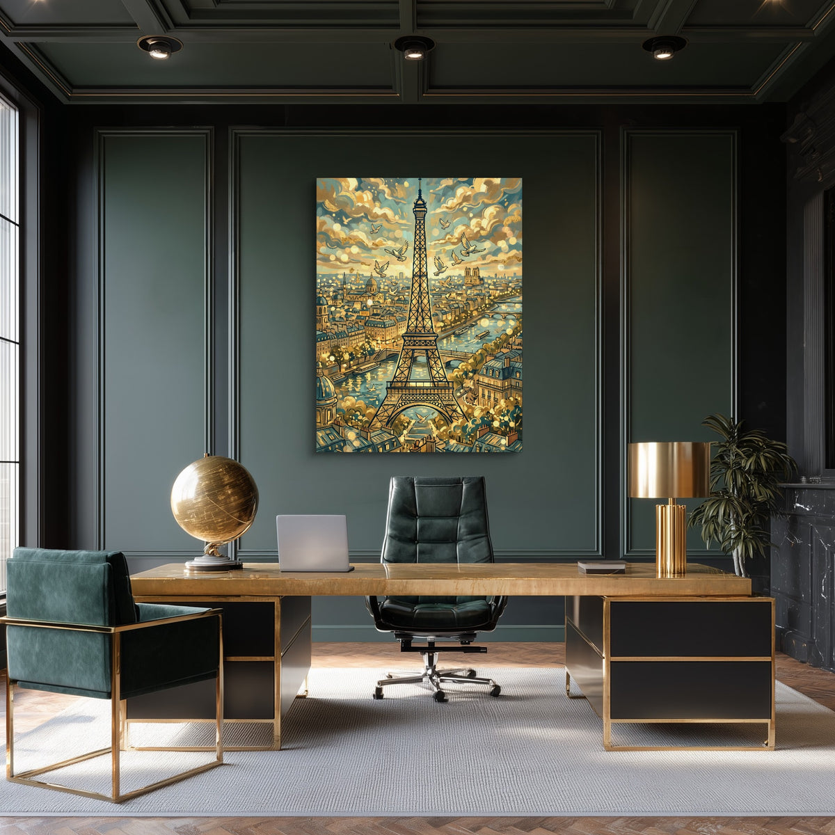 Eiffel Tower Golden City — eiffel tower golden city sq green office room 1port flush print