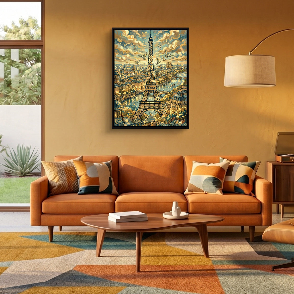 Eiffel Tower Golden City — eiffel tower golden city sq orange room 2 1port framed black