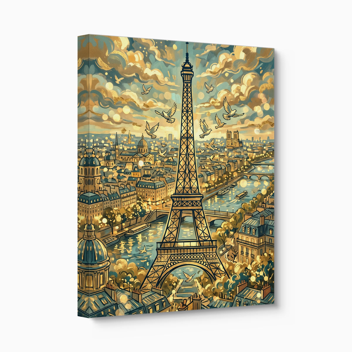 Eiffel Tower Golden City — eiffel tower golden city angled flush print