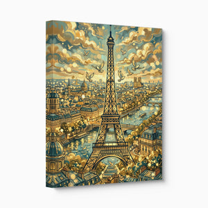 Eiffel Tower Golden City — eiffel tower golden city angled flush print