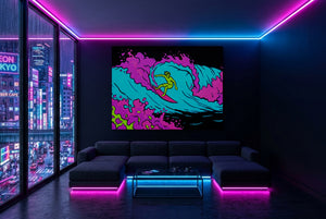 Electric Wave Rider — electric wave rider modern living room with neon lights 1land flush print