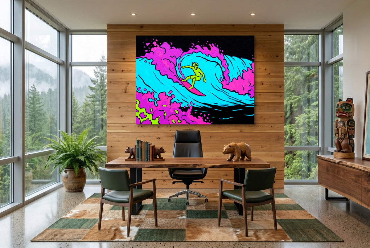 Electric Wave Rider — electric wave rider office with wooden desk 1land flush print