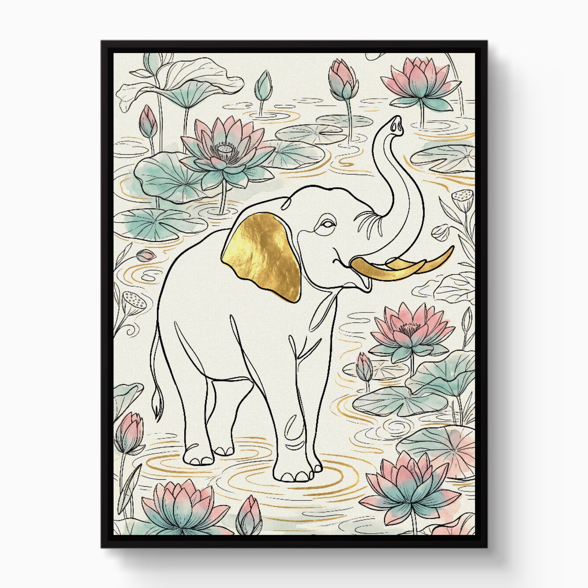 Elephant Golden Lotus — elephant golden lotus white studio framed black
