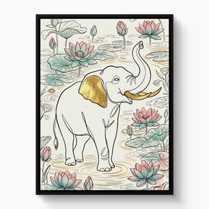 Elephant Golden Lotus — elephant golden lotus white studio framed black