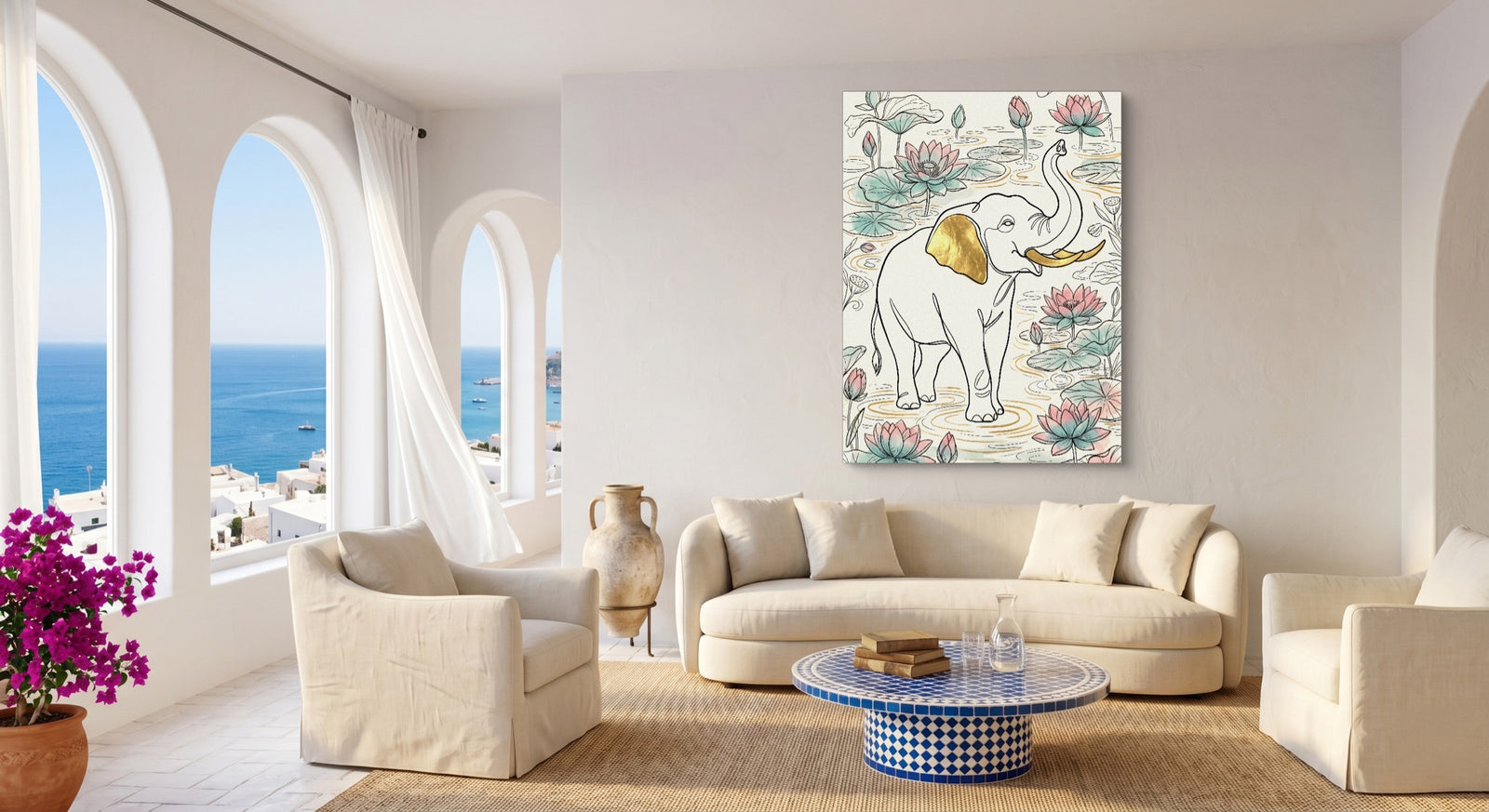 Elephant Golden Lotus — elephant golden lotus white studio framed black