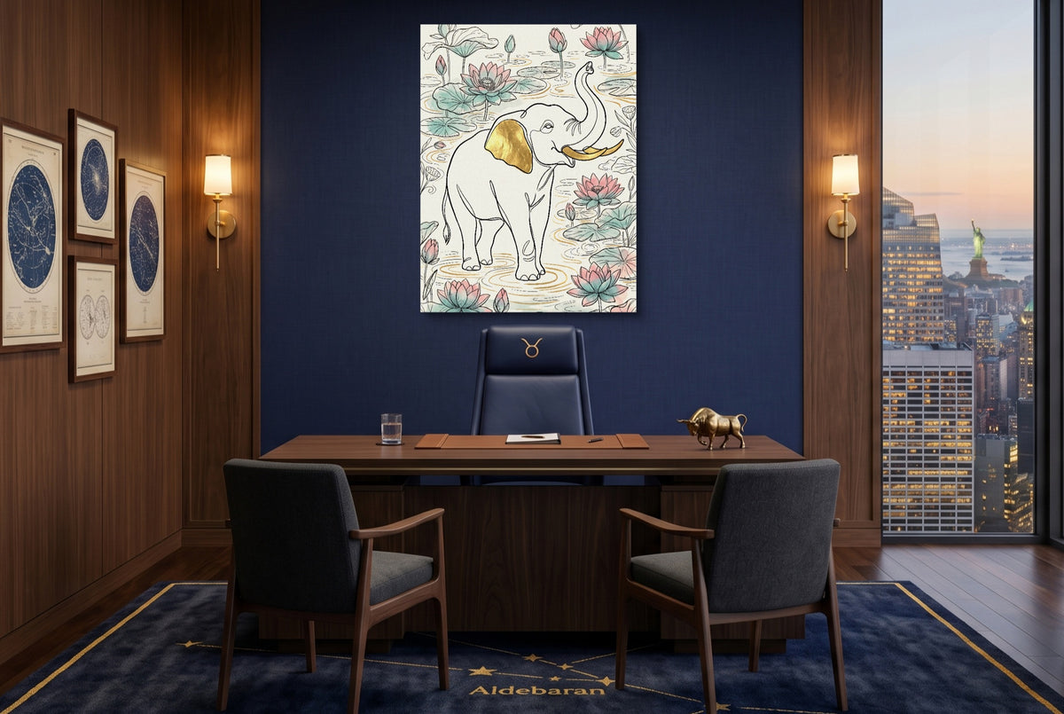 Elephant Golden Lotus — elephant golden lotus office with city view 1port flush print
