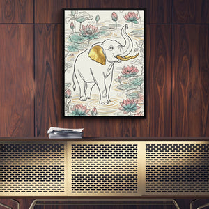 Elephant Golden Lotus — elephant golden lotus sq luxury wood wall close 1port framed black